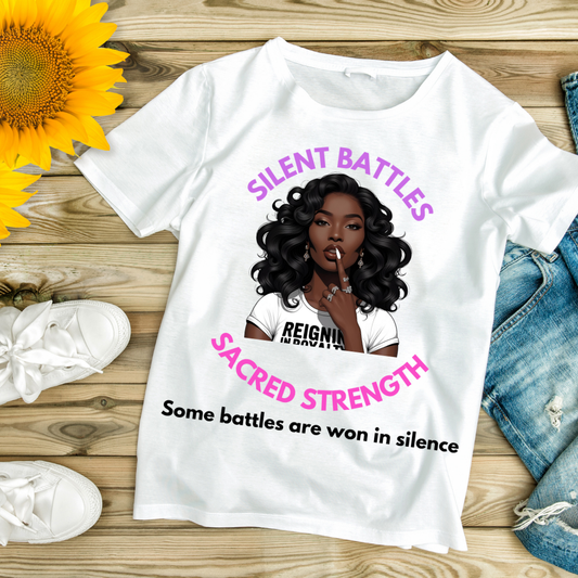 Silent Battles. Sacred Strength. white - Women’s basic softstyle t-shirt